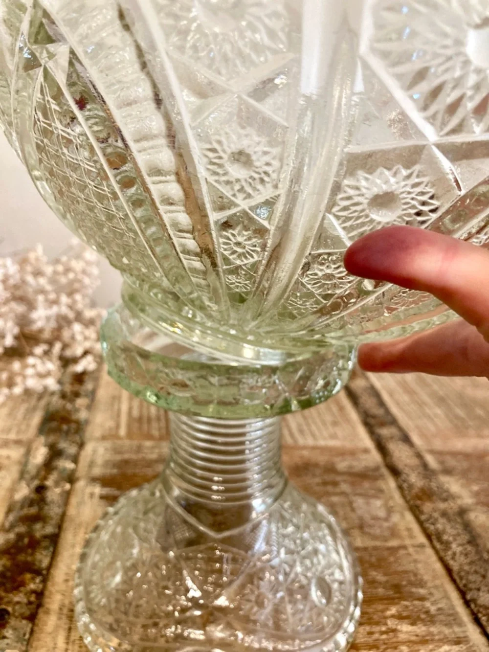 Mismatched Glass Punch Bowl and Base Flowers Pattern